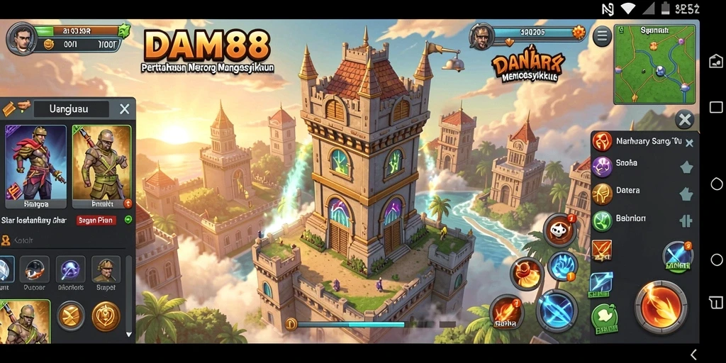 Gameplay seru Tower Defense di DAM88, menara melawan serangan musuh.