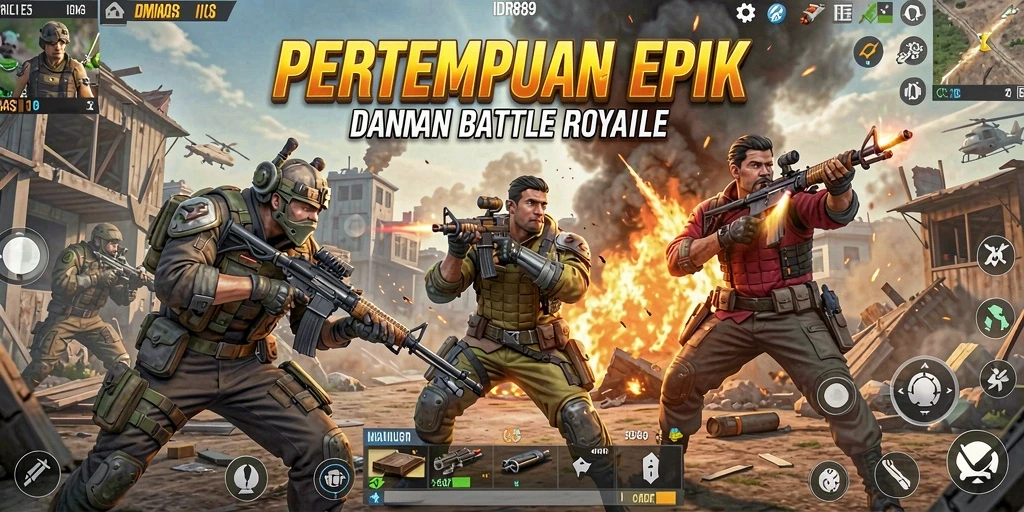 Screenshot utama IDR89 menampilkan momen pertempuran seru di arena Battle Royale.