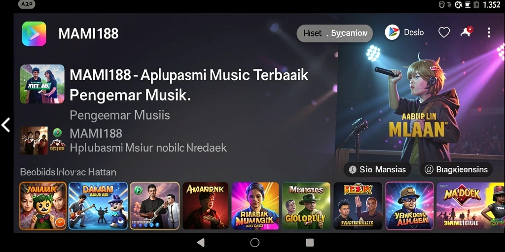 Screenshot MAMI188 menampilkan antarmuka yang menarik dan lagu-lagu populer.