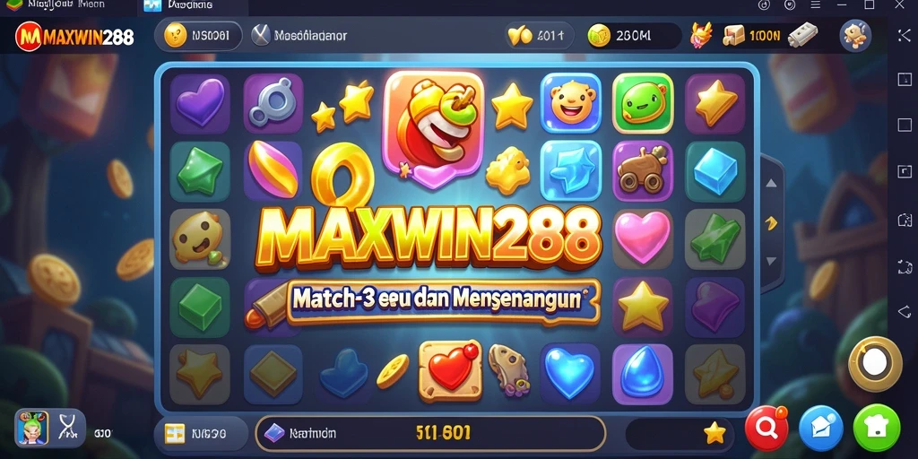 Screenshot MAXWIN288 menampilkan gameplay Match-3 yang menakjubkan.