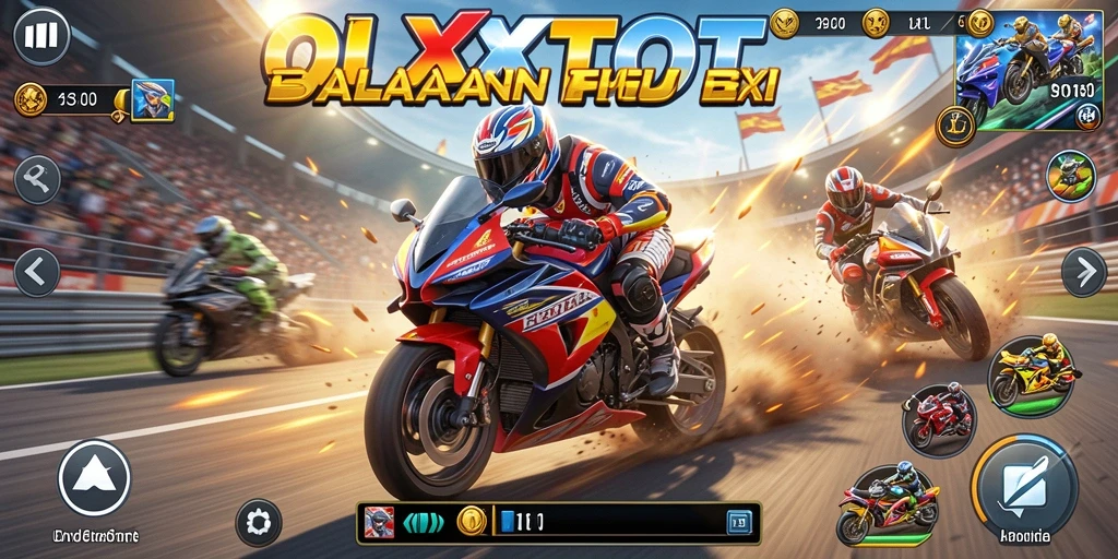 Screenshot OLXTOTO menampilkan aksi balapan motor yang intens dan mendebarkan.