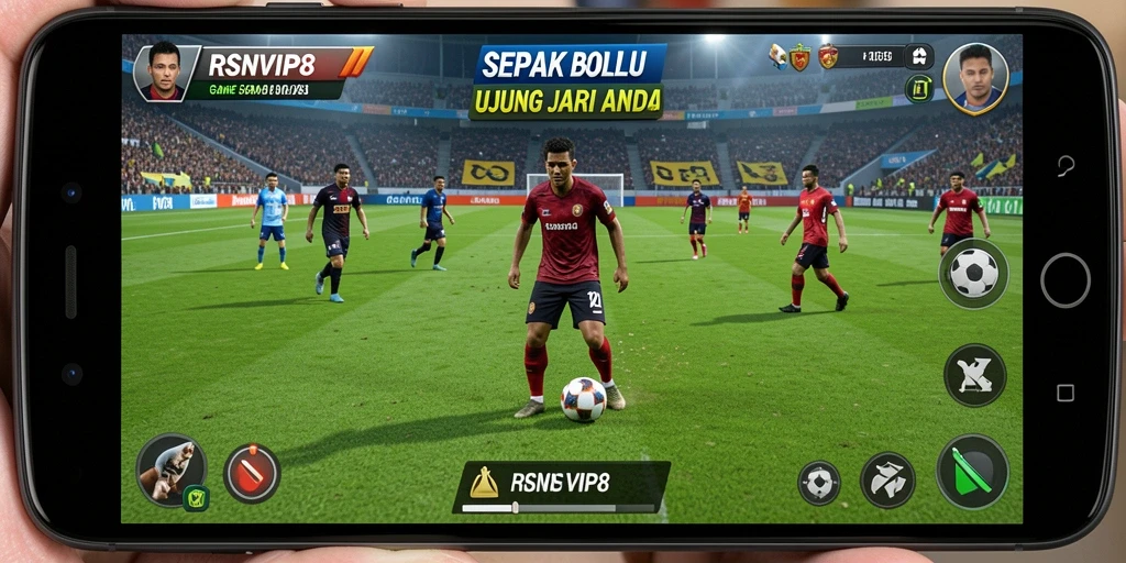 Tampilan gameplay seru dari RSNVIP8 menampilkan adegan sepak bola yang mendebarkan.