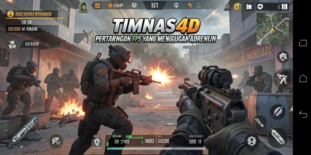 Tangkapan layar saat pertempuran intens dalam game FPS TIMNAS4D.