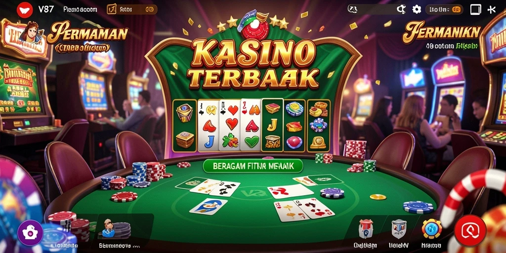 Tampilan gameplay V87 menampilkan suasana kasino yang menarik dan interaktif.